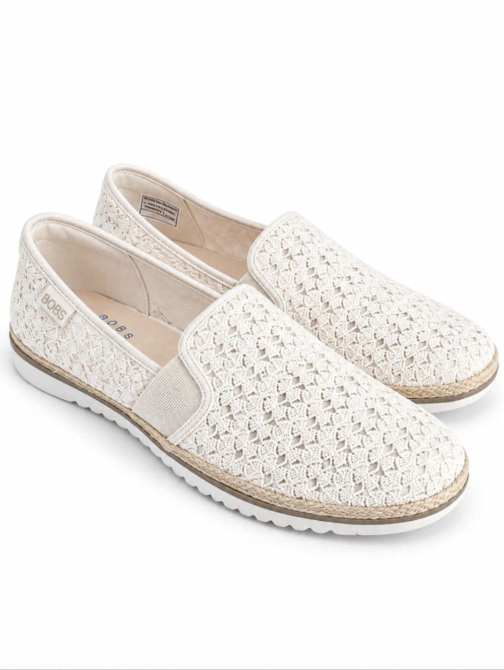 Skechers BOBS Flexpadrille Lo Crochet Slip On Shoes Off White Cream Women's 8.5